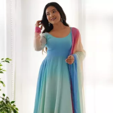Sky blue -pink color georgette colorfull pedding anarkali set stitched