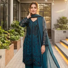 Dark blue faux georgette sequins palazzo set stitched
